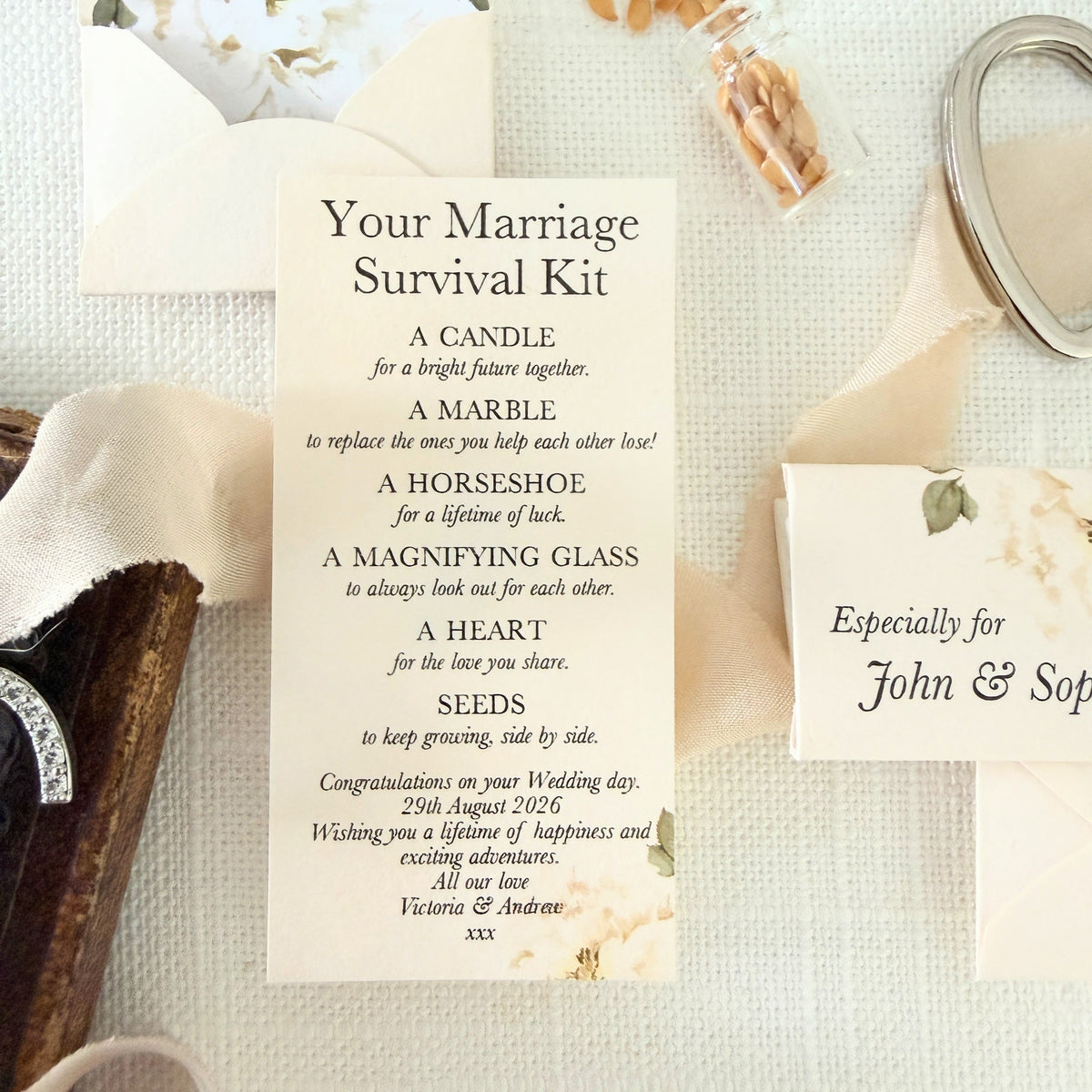 Personalised Wedding Keepsake Gift – Meaningful Marriage Survival Kit for Couples